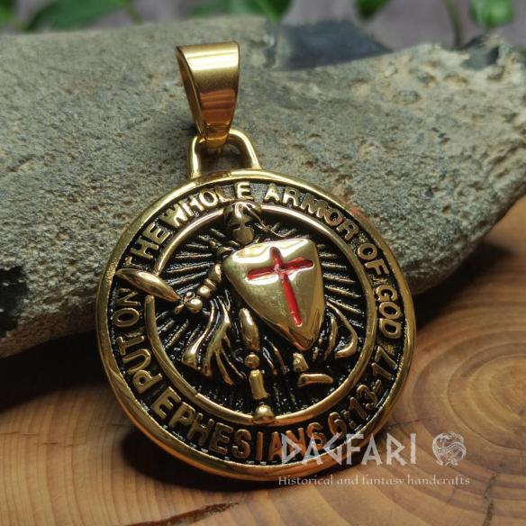Přívěsek zlacený TEMPLÁŘSKÝ RYTÍŘ - Oblečte si celou Boží zbroj, Boží bojovníci!