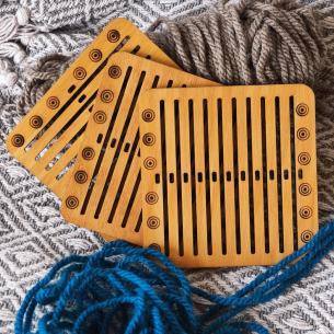 TAPE LOOM Historical craft, WOODEN ORIGINALLY DECORATED WEAVING COMB LOOM, 11 holes 2