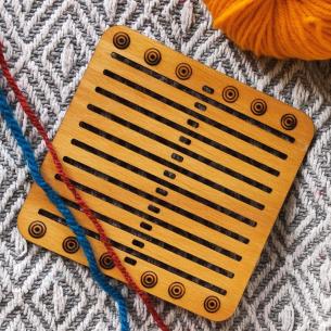 TAPE LOOM Historical craft, WOODEN ORIGINALLY DECORATED WEAVING COMB LOOM, 11 holes