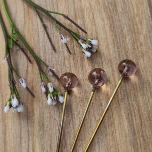 ROSE QUARTZ Hand wound light pink translucent glass pin