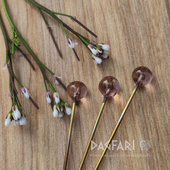 ROSE QUARTZ Hand wound light pink translucent glass pin