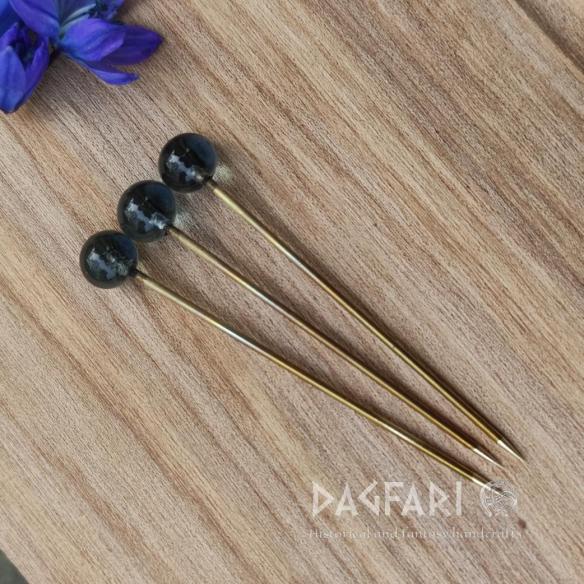 FROSTY NIGHT Handcrafted smoky blue glass pin, historical replica