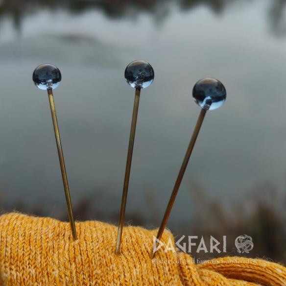 FROSTY NIGHT Handcrafted smoky blue glass pin, historical replica