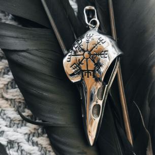 Přívěsek OCELOVÝ HAVRAN VEGVISIR - ukazatel duchovní cesty