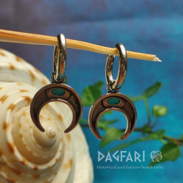 LUNULAE MOON Steel Earrings - Half-Moon with Turquoise and Braided Accents