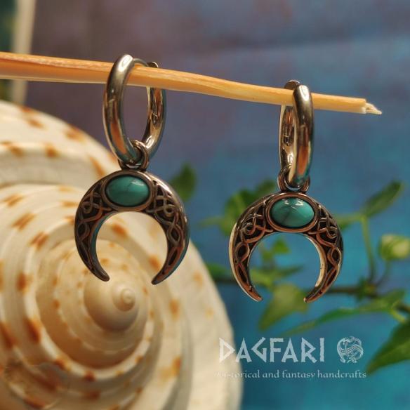 LUNULAE MOON Steel Earrings - Half-Moon with Turquoise and Braided Accents