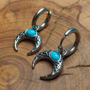 LUNULAE MOON Steel Earrings - Half-Moon with Turquoise and Braided Accents 2