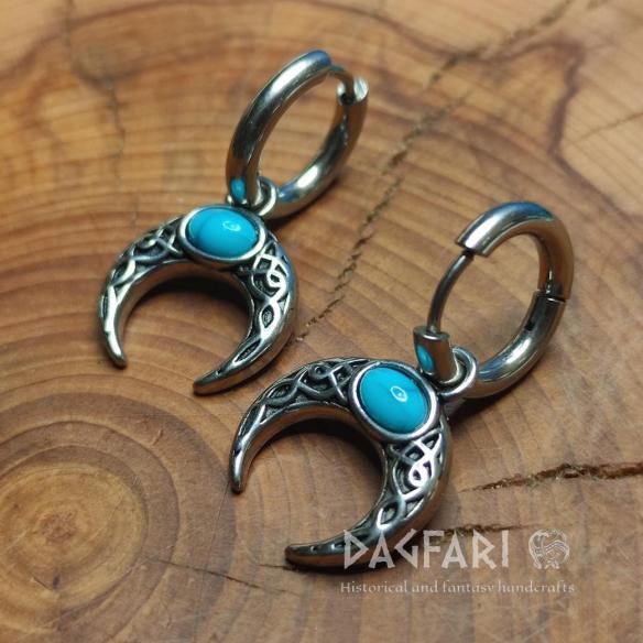 LUNULAE MOON Steel Earrings - Half-Moon with Turquoise and Braided Accents