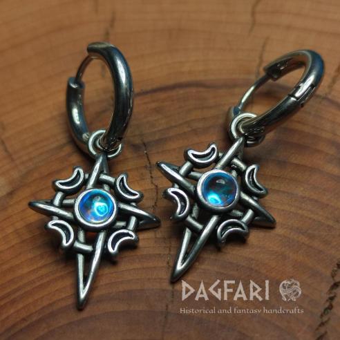 Stahl-Ohrringe STERN – himmlische Symbole - Mond und Sterne mit blauem Stein