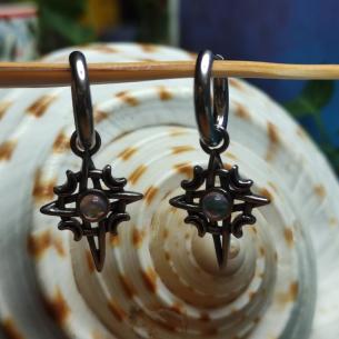 Steel Earrings STAR - celestial symbols of the moon and stars with a blue stone 2