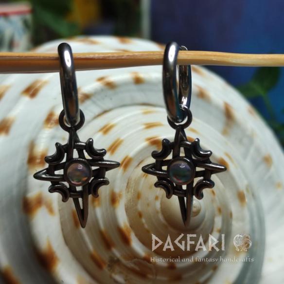 Steel Earrings STAR - celestial symbols of the moon and stars with a blue stone