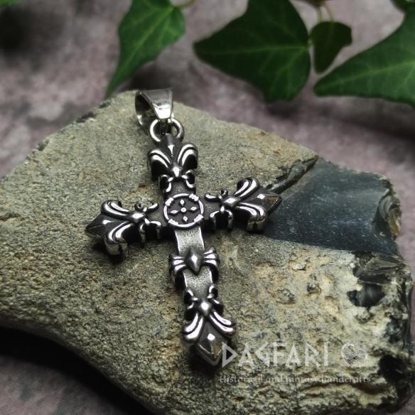 Stainless Steel OLD CROSS - double-sided cross with lilies and historical motifs