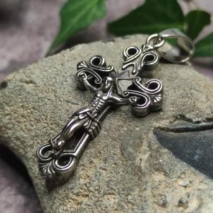 Ocelový přívěsek KŘÍŽ s Ježíšem - křížek v historickém designu, černěný unisex 2