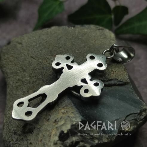 Steel Cross Pendant with Jesus - a cross in a historical design, blackened, unisex