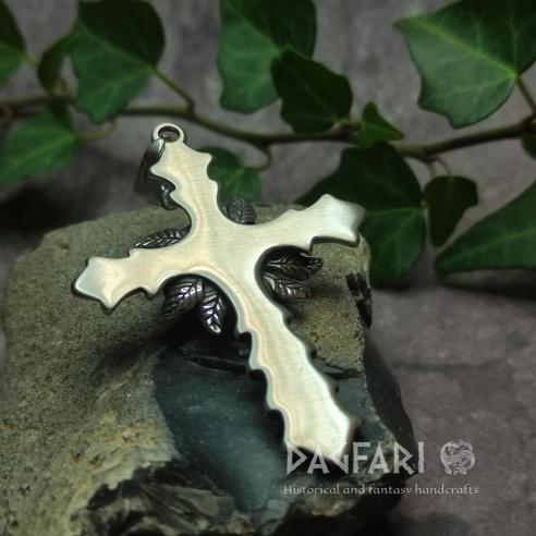 Large Steel Cross Pendant with a Black Rose - A Gift Idea for Female Motorcyclists