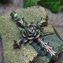 Large Steel Cross Pendant with a Black Rose - A Gift Idea for Female Motorcyclists