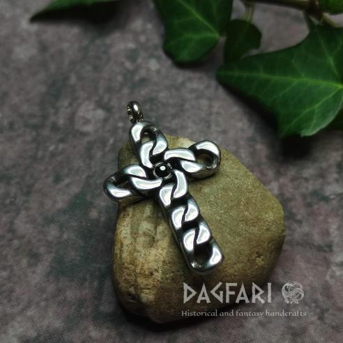 Steel Chain Cross Pendant with Black Zircon