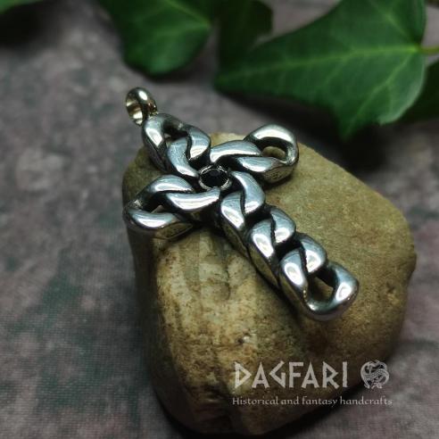 Steel Chain Cross Pendant with Black Zircon