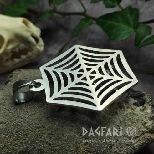 Large SPIDER Pendant with a Spider Web and a Large Black Stone - Spider Medallion