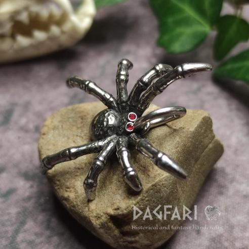 ARACHNID Spider Pendant with Red Eyes, Red Zirconia, Stainless Steel