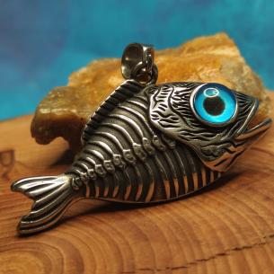Anhänger FISCH mit blauem Auge, Fischskelett – nicht nur für Angler