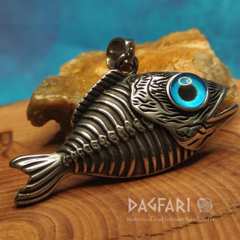 Anhänger FISCH mit blauem Auge, Fischskelett – nicht nur für Angler