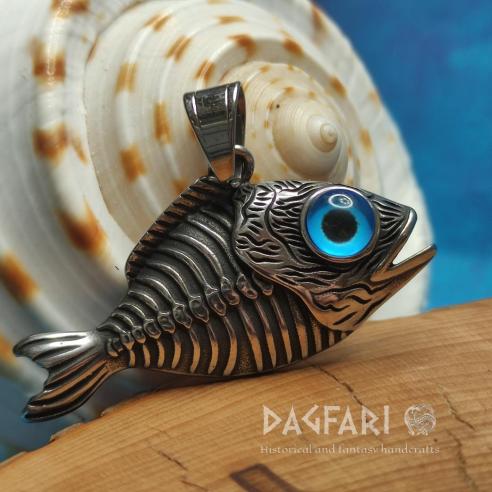 Anhänger FISCH mit blauem Auge, Fischskelett – nicht nur für Angler