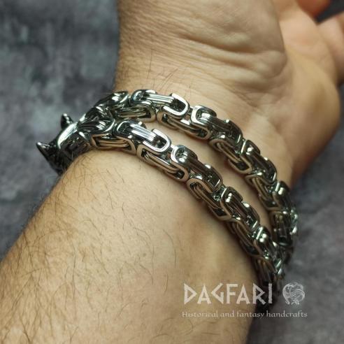 Armband „WOLFSKOPF“ – breites Stahlarmband, 2-reihige Kette