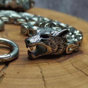 Armband „WOLFSKOPF“ – breites Stahlarmband, 2-reihige Kette
