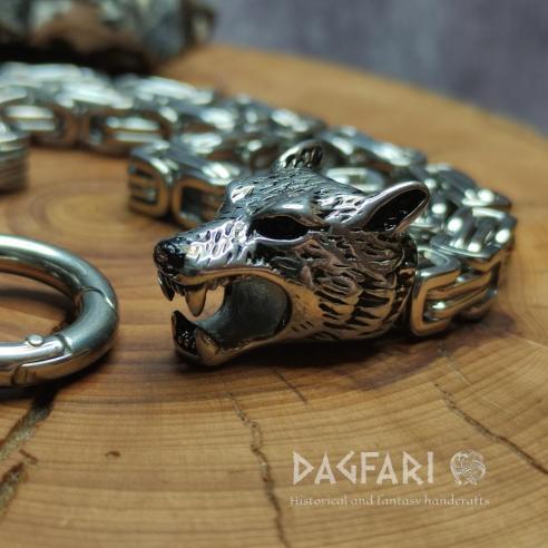 Armband „WOLFSKOPF“ – breites Stahlarmband, 2-reihige Kette