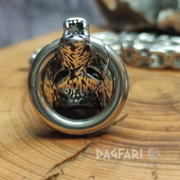 WOLF HEAD Bracelet - wide steel bracelet, 2 rows of chain