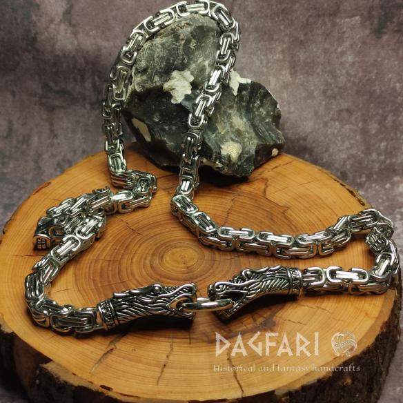 DRAČÍ KNIT náhrdelník s koncovkami ŘETĚZ DRAK - masivní ocelový řetízek 70 cm