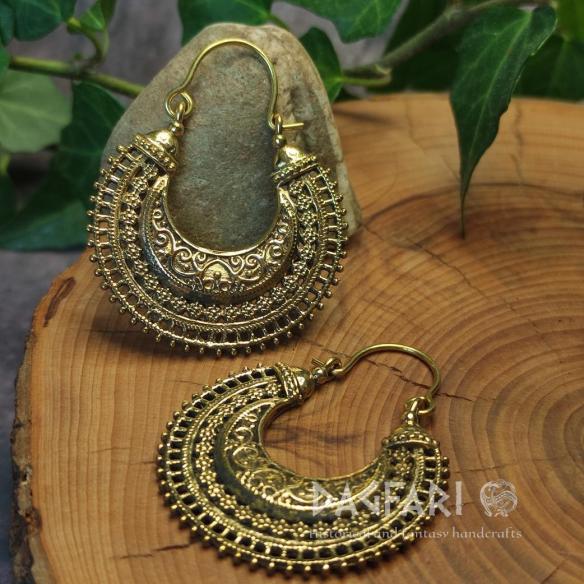 Letní tip - Mosazné lunicové náušnice BYZANC - půlměsícové detailní BOHO šperky