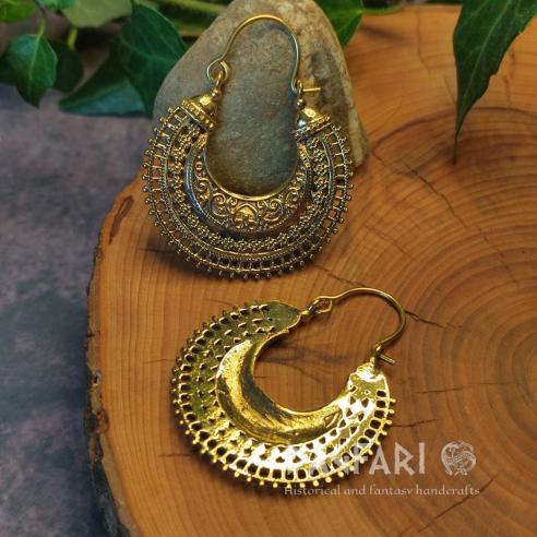 Letní tip - Mosazné lunicové náušnice BYZANC - půlměsícové detailní BOHO šperky