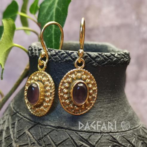 Brass Oval Ethnic Earrings "ORIENTAL" with Semi-Precious Stones