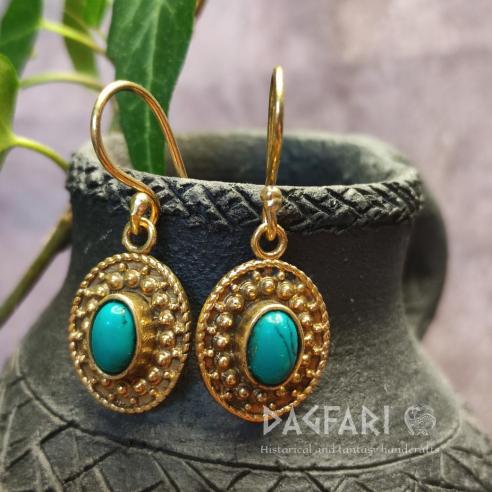 Brass Oval Ethnic Earrings "ORIENTAL" with Semi-Precious Stones