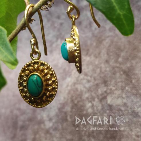 Brass Oval Ethnic Earrings "ORIENTAL" with Semi-Precious Stones