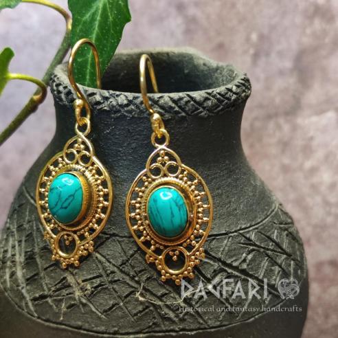 Ovale, durchbrochene Ohrringe im orientalischen/Ethno-Stil mit Granulation und Halbedelsteinen