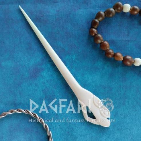 VIKING DRAGON REPLICA Hand-carved bone hairpin and cloak pin