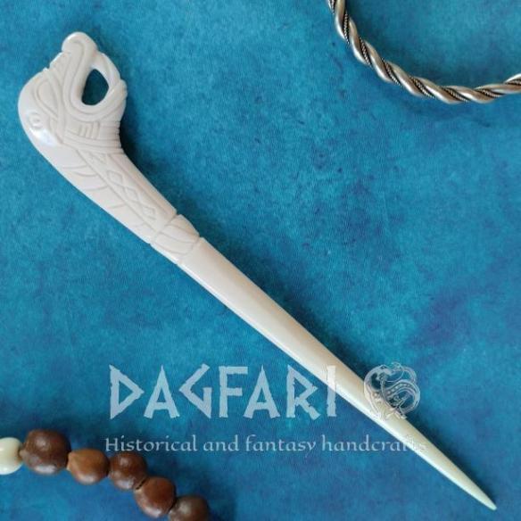 OSEBERG VIKING DRAGON REPLICA Hand-carved bone hairpin and cloak pin