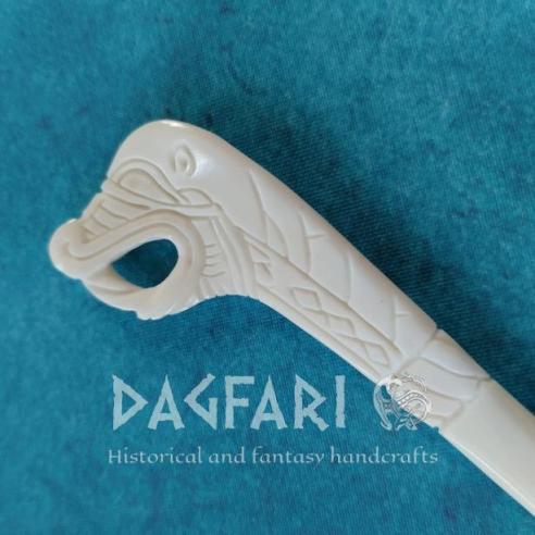 OSEBERG WIKINGER DRACHE REPLIK – Handgeschnitzte Haarnadel aus Knochen für Haare und Mäntel