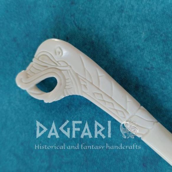 OSEBERG VIKING DRAGON REPLICA Hand-carved bone hairpin and cloak pin