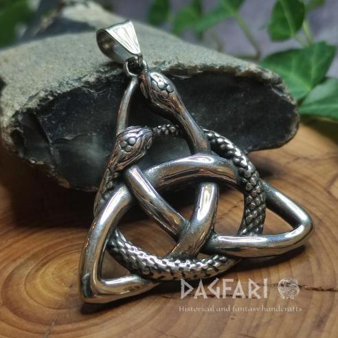 SNAKE TRIQUETRA Pendant, large Celtic triquetra amulet with snakes, stainless steel