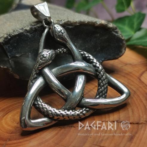 SNAKE TRIQUETRA Pendant, large Celtic triquetra amulet with snakes, stainless steel