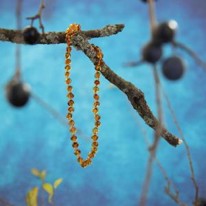 Necklace Amber, children's, BEADS with knots, caramel colour