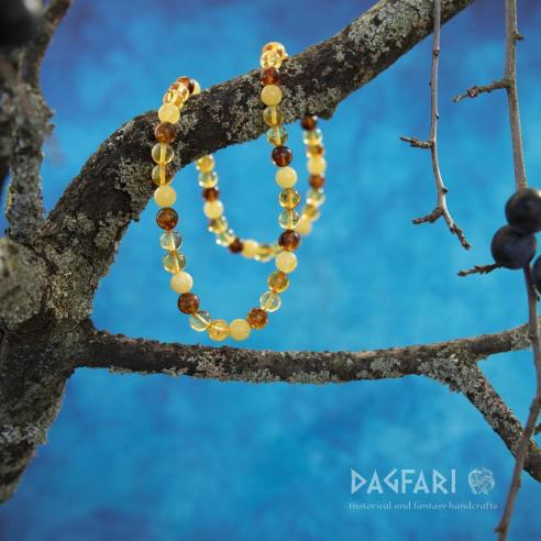 Four-colour amber necklace made of worked beads - adult