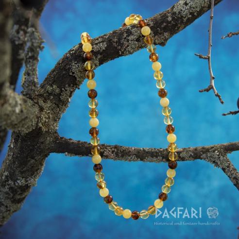 Four-colour amber necklace made of worked beads - adult