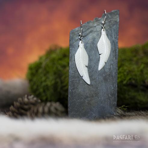 Earrings BOHO Feather - bone pendant in the shape of a feather