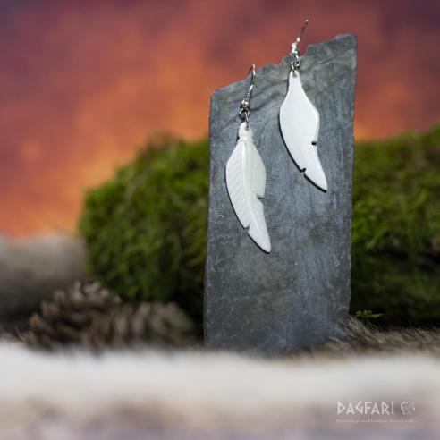Earrings BOHO Feather - bone pendant in the shape of a feather
