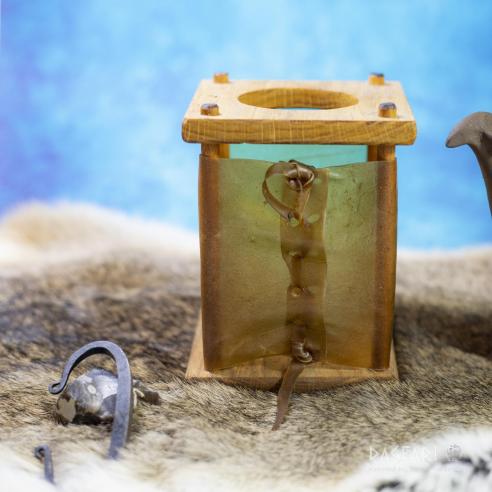 Mittelalterliche Laterne, Lampe mit echtes Ziegenleder (Pergament)